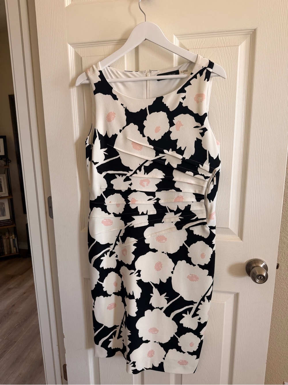 Ivanka Trump Black & White Floral Midi Dress with Blush Accents